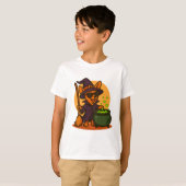 かわいい子犬のアウトライン子供へデザイン服、ベビー Tシャツ (正面フル)