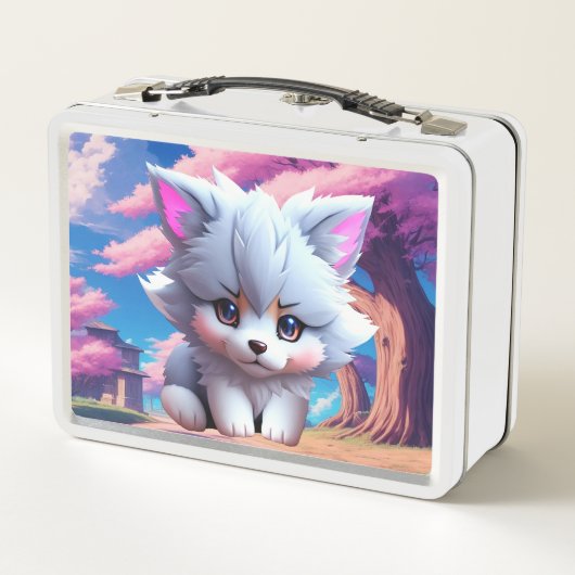 かわいい子犬のイメージのアニメスタイル メタルランチボックス (裏面)