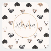 かわいい子犬のイラストレーション スクエアシール (正面)