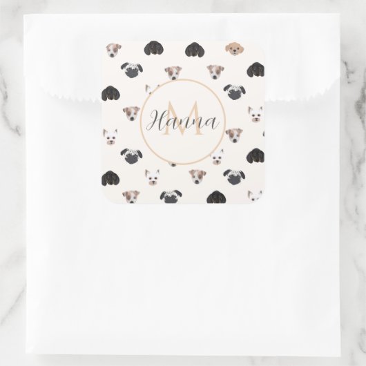 かわいい子犬のイラストレーション スクエアシール (バッグ)