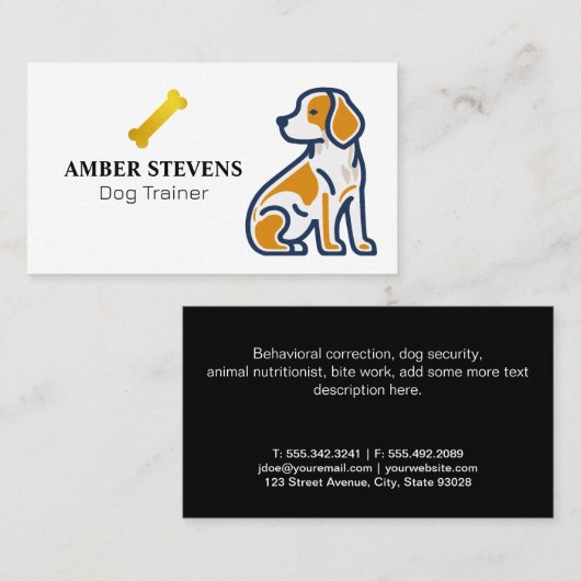 かわいい子犬のイラストレーション | 金ゴールドの骨 名刺 (正面/裏面)
