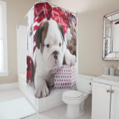 かわいい子犬のイングリッシュブルドッグ |クリスマスおもしろい。 シャワーカーテン (インサイチュ)