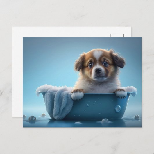 かわいい子犬のインブルーバスタブ ポストカード (正面/裏面)