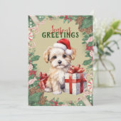 かわいい子犬のオーダーメイドホリデーカード シーズンカード (スタンド正面)