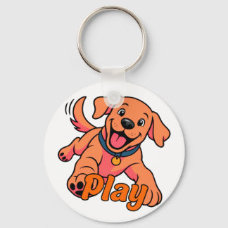 かわいい子犬のキャラクターアートとプレイのタイポグラフィ キーホルダー