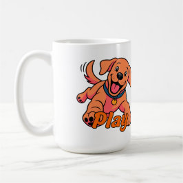 かわいい子犬のキャラクターアートとプレイのタイポグラフィ コーヒーマグカップ