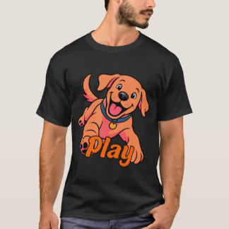 かわいい子犬のキャラクターアートとプレイのタイポグラフィ Tシャツ