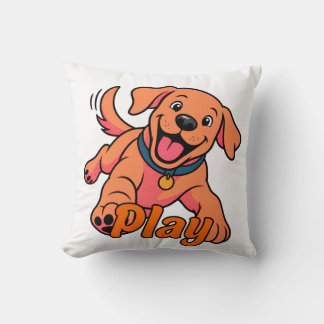 かわいい子犬のキャラクターアートとプレイタイポグラフィ クッション