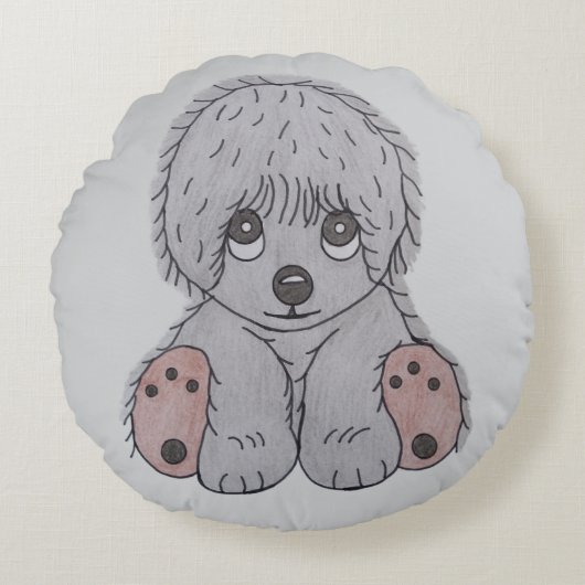 かわいい子犬のクッションカバー ラウンドクッション (正面)