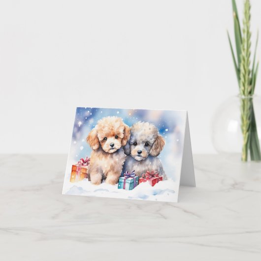 かわいい子犬のクリスマスカード サンキューカード (正面)