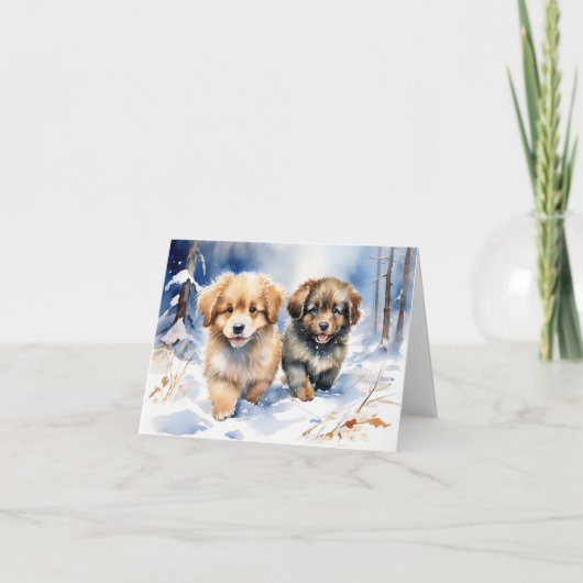 かわいい子犬のクリスマスカード サンキューカード (正面)
