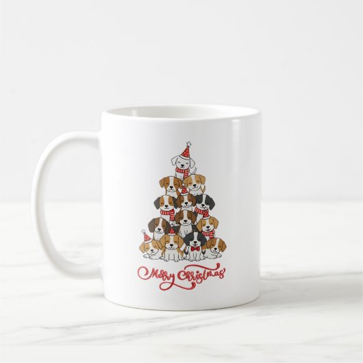 かわいい子犬のクリスマスツリースタック コーヒーマグカップ (左)