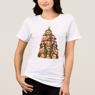 かわいい子犬のクリスマスツリー 犬好きなママへのギフト トライブレンドTシャツ