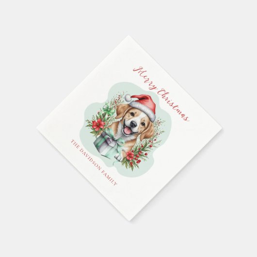 かわいい子犬のクリスマス スタンダードカクテルナプキン (角)