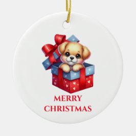かわいい子犬のクリスマス セラミックオーナメント