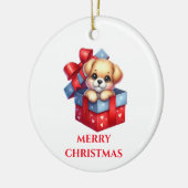 かわいい子犬のクリスマス セラミックオーナメント (左)