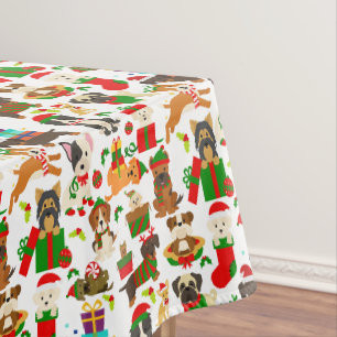 かわいい子犬のクリスマス テーブルクロス