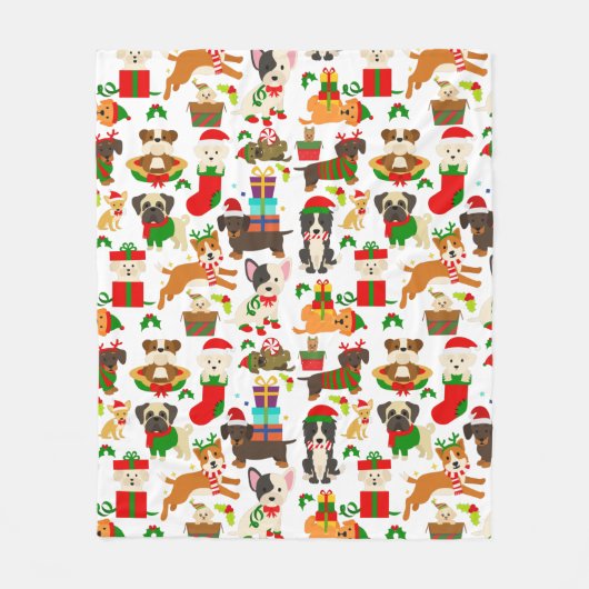 かわいい子犬のクリスマス フリースブランケット (正面)