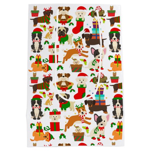 かわいい子犬のクリスマス ミディアムペーパーバッグ (裏面)