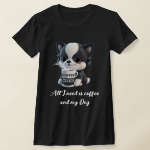 かわいい子犬のグラフィック – 私はコーヒーが大好き Tシャツ