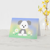 かわいい子犬のグリーティングカード カード (黄色い花)