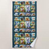 かわいい子犬のコラージュ、ベビー犬 ビーチタオル (正面)