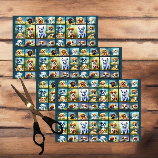 かわいい子犬のコラージュ、ベビー犬、 薄葉紙