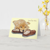 かわいい子犬のゴールデンリトリーバー犬の誕生日が遅い カード (黄色い花)