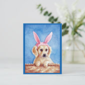 かわいい子犬のゴールデンレトリバーのバニー耳 ポストカード (スタンド正面)