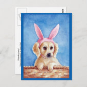 かわいい子犬のゴールデンレトリバーのバニー耳 ポストカード (正面/裏面)