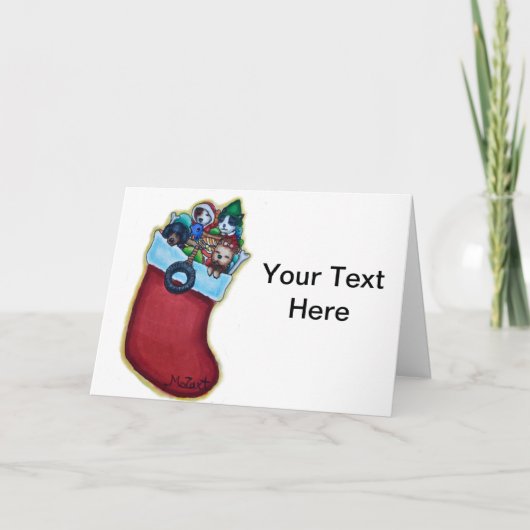 かわいい子犬のストッキングクリスマスカード シーズンカード (正面)