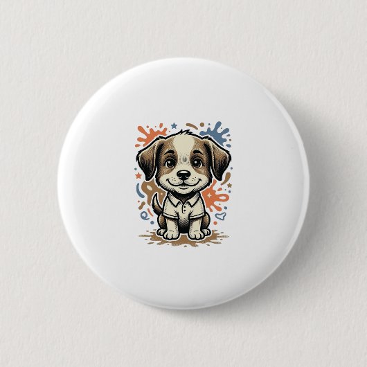 かわいい子犬のスプラッシュ彫刻ベクター デザイン_1 缶バッジ (正面)