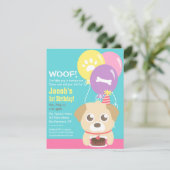 かわいい子犬のテーマの子供の誕生日パーティー 招待状 (スタンド正面)