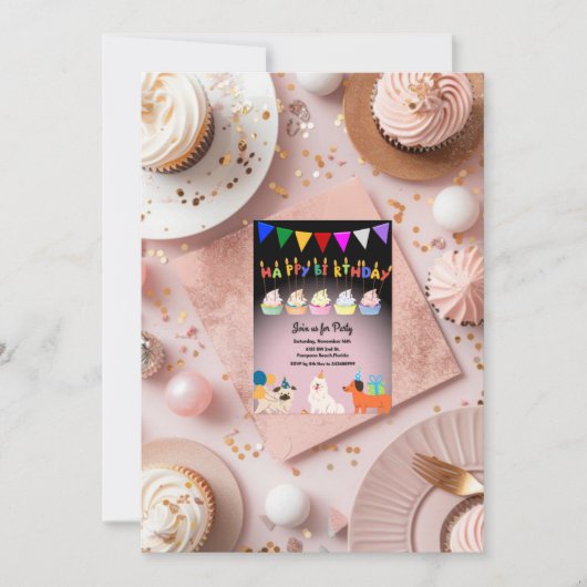 かわいい子犬のテーマ-誕生日招待状カード セーブザデート (正面)