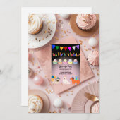 かわいい子犬のテーマ-誕生日招待状カード セーブザデート (正面/裏面)