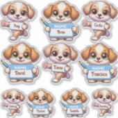 かわいい子犬のネームカードステッカー - あなたの シール (正面)