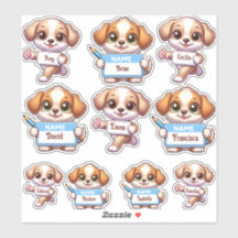 かわいい子犬のネームカードステッカー - あなたの