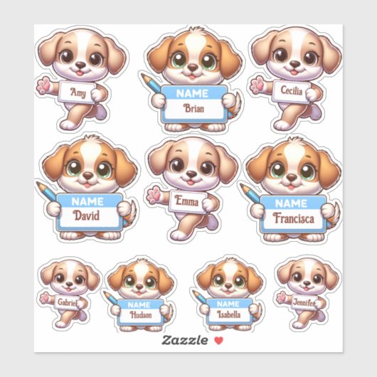 かわいい子犬のネームカードステッカー - あなたの シール (シート)