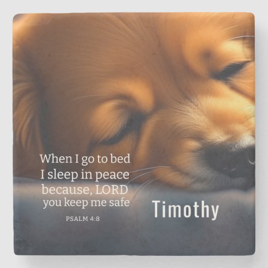 かわいい子犬のバイブル詩編4:8石コースター ストーンコースター (正面)
