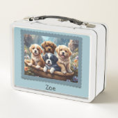 かわいい子犬のバスケット、カスタム子供 メタルランチボックス (裏面)