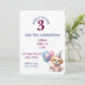 かわいい子犬のバルーン誕生日パーティー 招待状 (スタンド正面)