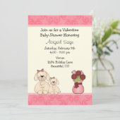 かわいい子犬のバレンタイン ベビーシャワー招待状 女の子 招待状 (スタンド正面)
