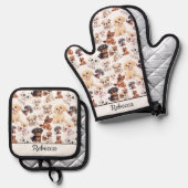 かわいい子犬のパターン名 鍋つかみ&鍋敷きセット (正面/裏面)