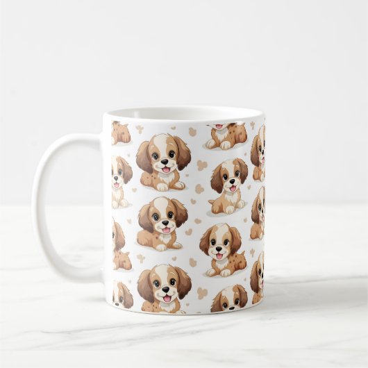 かわいい子犬のパターン コーヒーマグカップ (左)