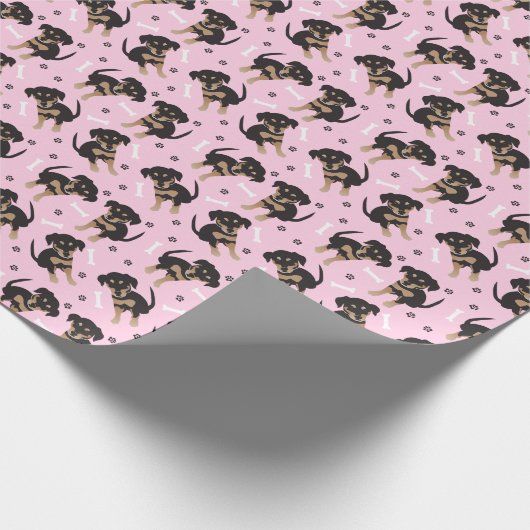 かわいい子犬のパターン(ピンク) ラッピングペーパー (角)