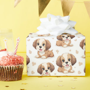 かわいい子犬のパターン ラッピングペーパー