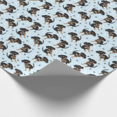かわいい子犬のパターン（青） ラッピングペーパー (角)