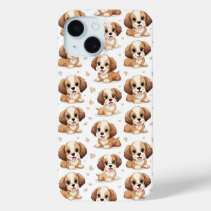 かわいい子犬のパターン iPhone 15ケース