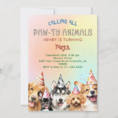 かわいい子犬のパーティーキッズの誕生日パーティー 招待状 (正面)