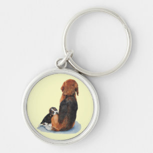 かわいい子犬のビーグル犬およびミイラは現実主義者の芸術のkeychainの後 キーホルダー